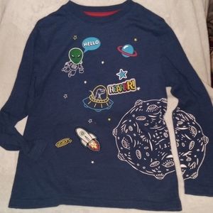 Boys, long sleeve graphic tee, size M 8, blue space themed, wonder Nation